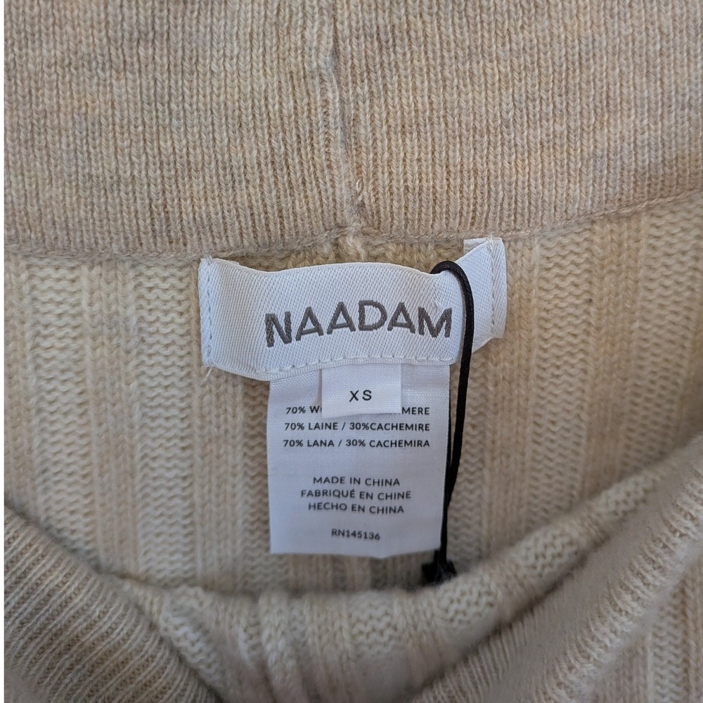 NAADAM Wool Cashmere Ribbed Flare Button Detail Pants Oatmeal Tan Size XS NWT - Picture 4 of 11